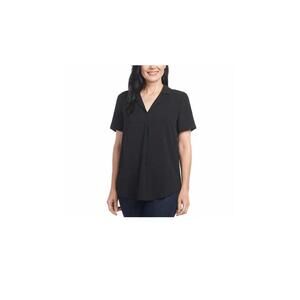 Hilary Radley Ladies' Blouse Short Sleeve V-Neck COLOR BLACK SIZE XL. BM